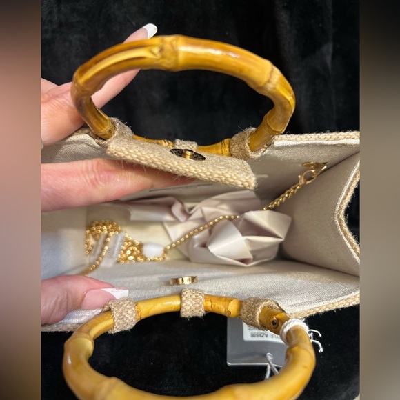 💐Haute Hippie Orange Floral Rhinestone accent Tote with Bamboo Handles-💐NWT - Picture 12 of 13